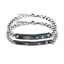 bracelet en acier inoxydable pour hommes de nouveau style, cadeau de bijoux de bracelets son roi sa reine pour l&#39;amant